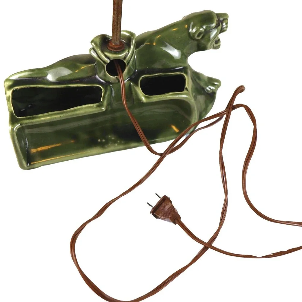 Vintage Green Panther Lamp MCM Ceramic‎ Cougar Planter/Lamp